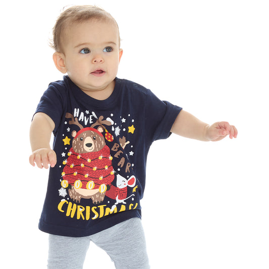 Baby Bear Christmas Navy Cotton T-shirt