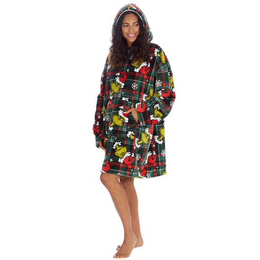 Ladies Grinch Check Blanket Hoodie