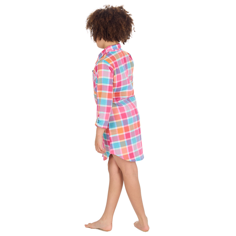 Girls Pink Check Woven Nightshirt