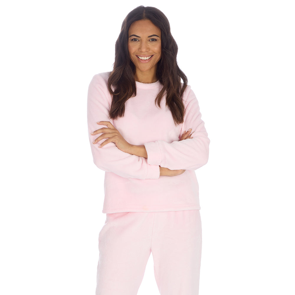 Ladies Baby Pink Fleece Pyjama Set