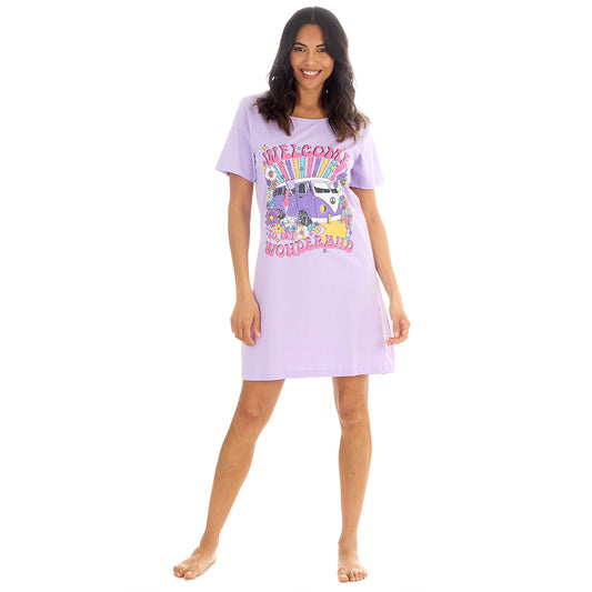 Ladies Vintage Wonderland Purple Cotton Sleep Tee