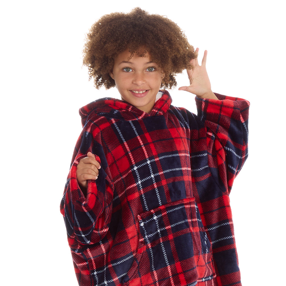 Girls Tartan Check Blanket Hoodie