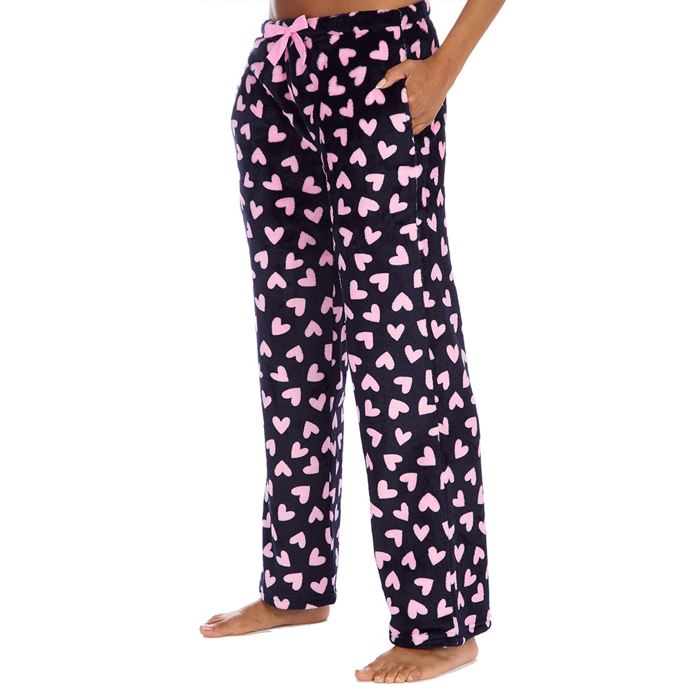 Ladies Navy Hearts Fleece Pyjama Bottoms