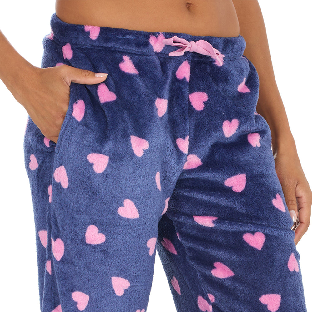 Ladies Navy Hearts Fleece Pyjama Bottoms