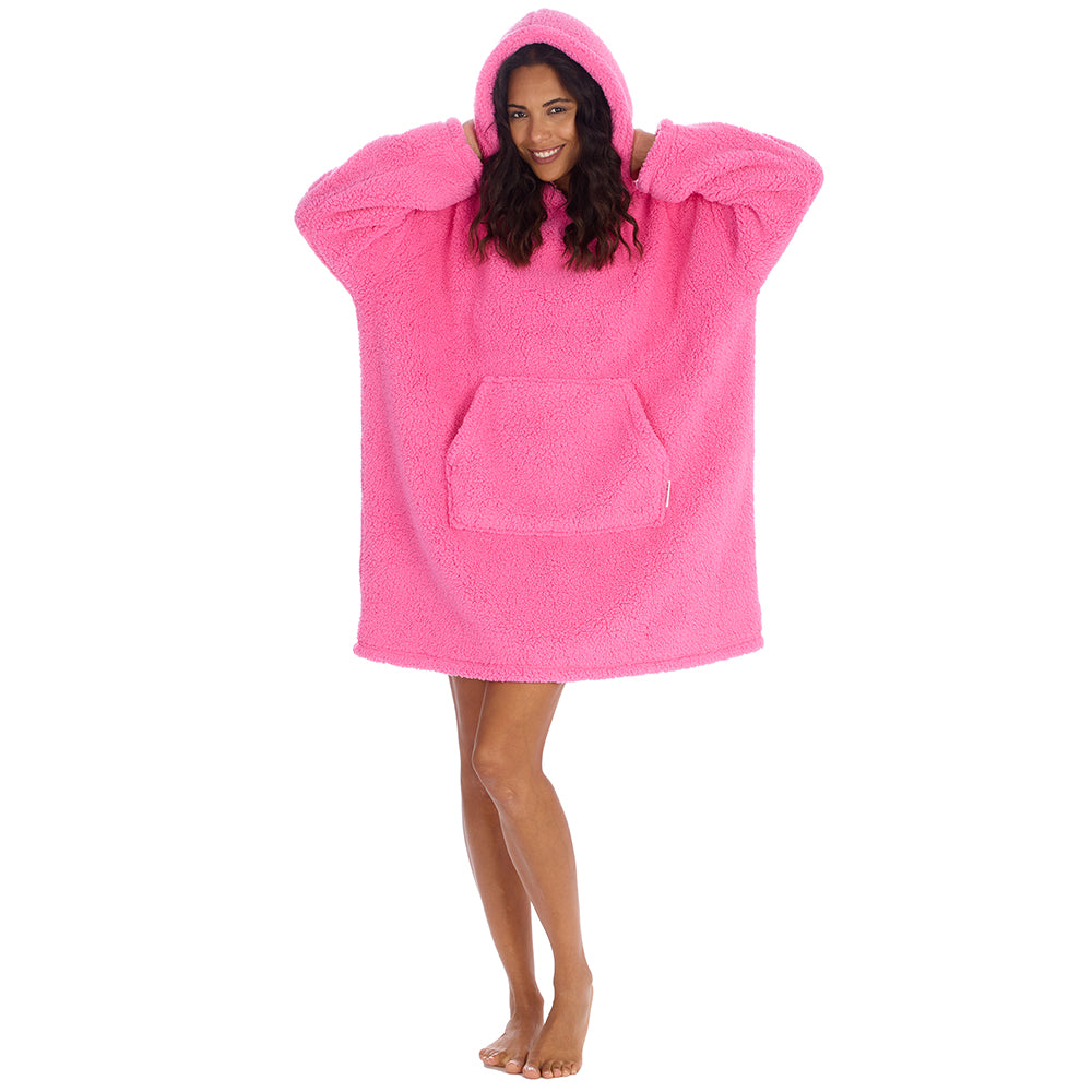 Womens Pink Bubblegum Teddy Oversized Blanket Hoodie – Huggable Hoodie