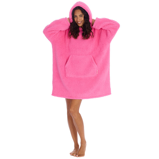 Ladies Bubblegum Teddy Fleece Blanket Hoodie