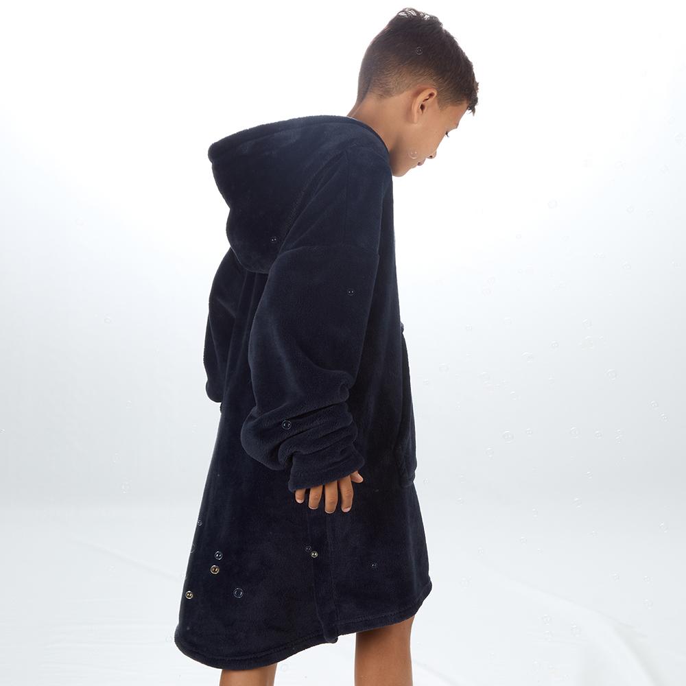 Boys Navy Coral Fleece Blanket Hoodie