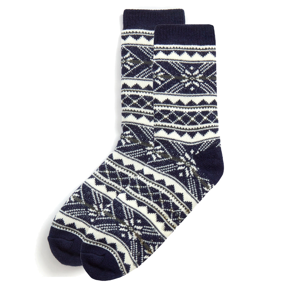 Mens Fair Isle Navy Slipper Socks