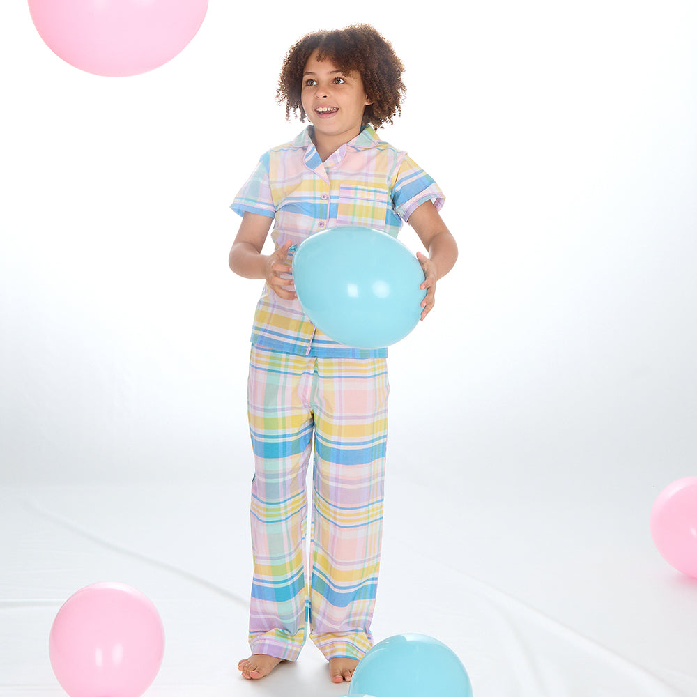 Girls Blush Check Woven Pyjama Set