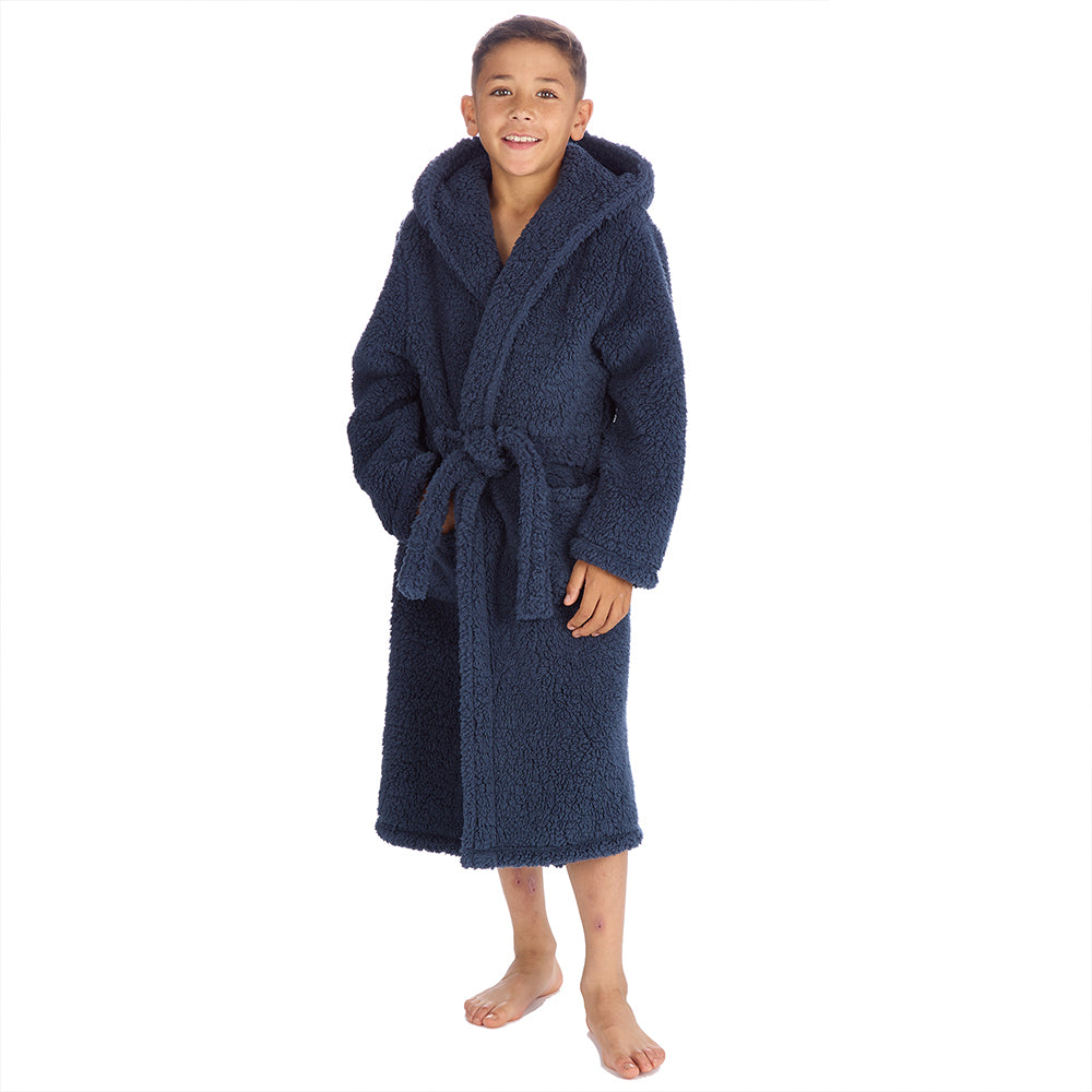 Boys Navy Teddy Fleece Dressing Gown