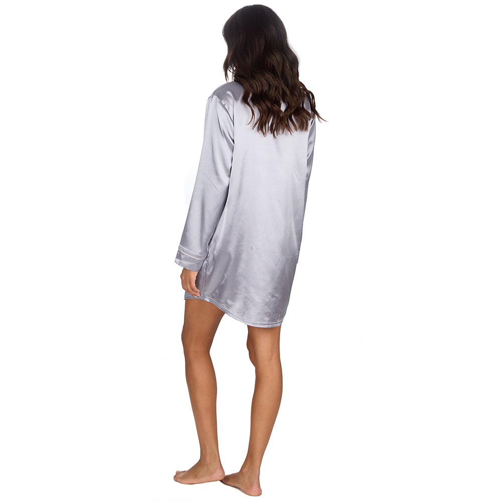 Ladies Silver Silky Satin Nightshirt