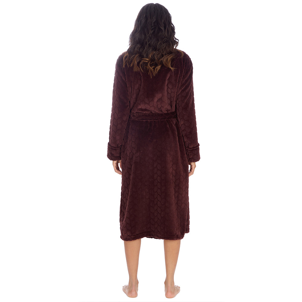 Ladies Chocolate Textured Shawl Collar Dressing Gown