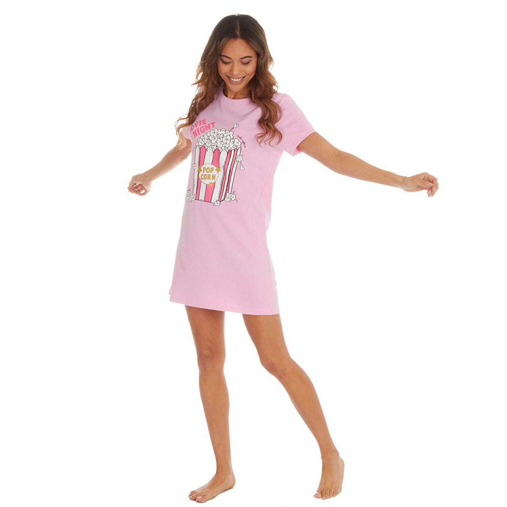 Ladies Short Sleeve Popcorn Print Nightie