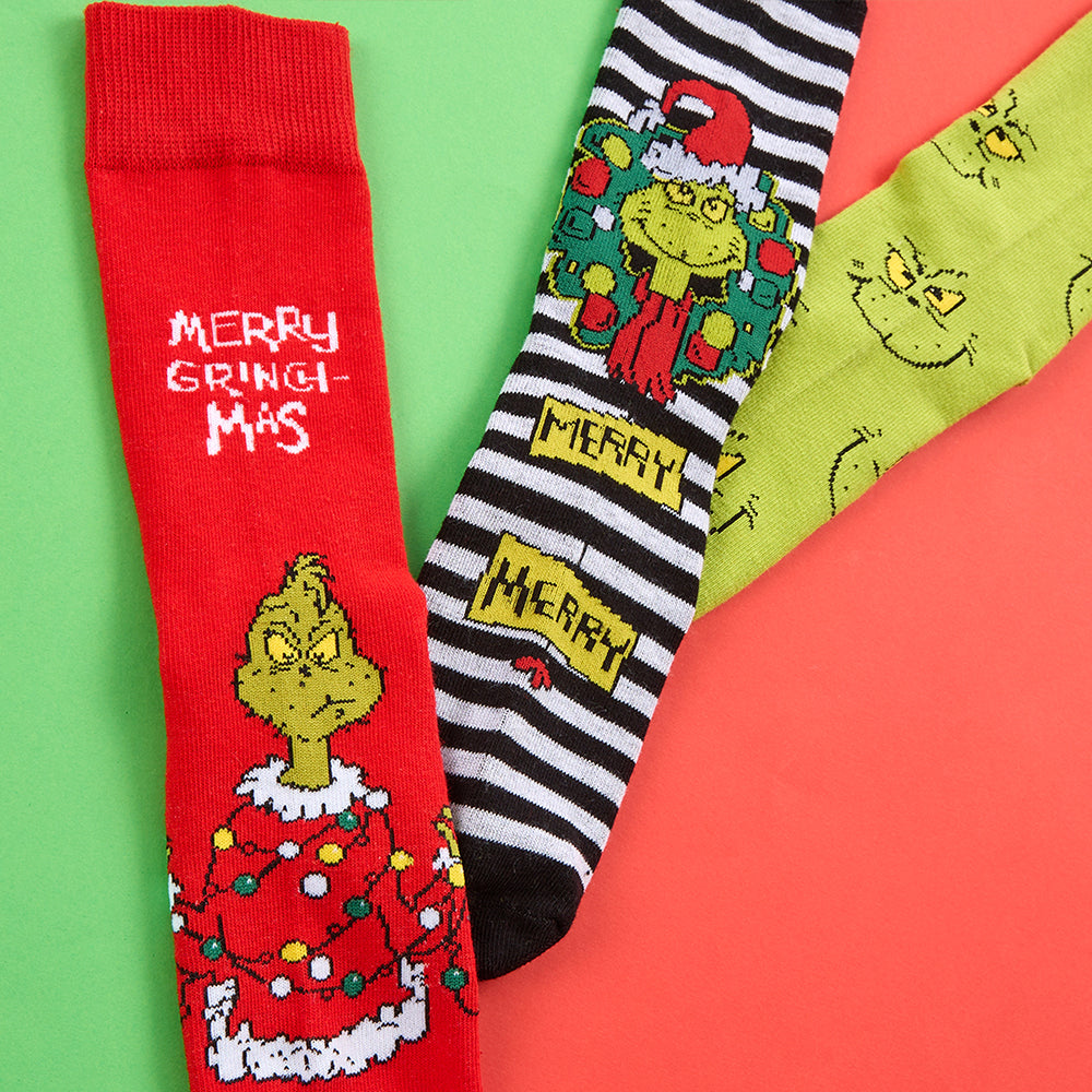 Mens 3 Pairs Santa Grinch Cotton Socks
