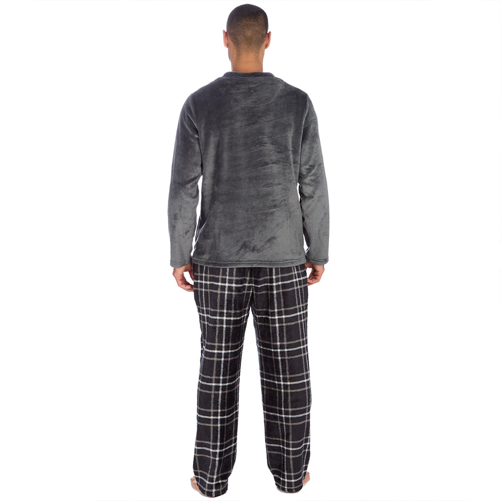 Mens Charcoal Check Fleece Pyjama Set