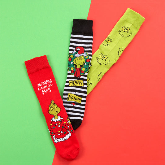 Mens 3 Pairs Santa Grinch Cotton Socks