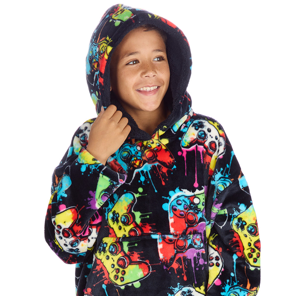 Boys Navy Gamer Blanket Hoodie 