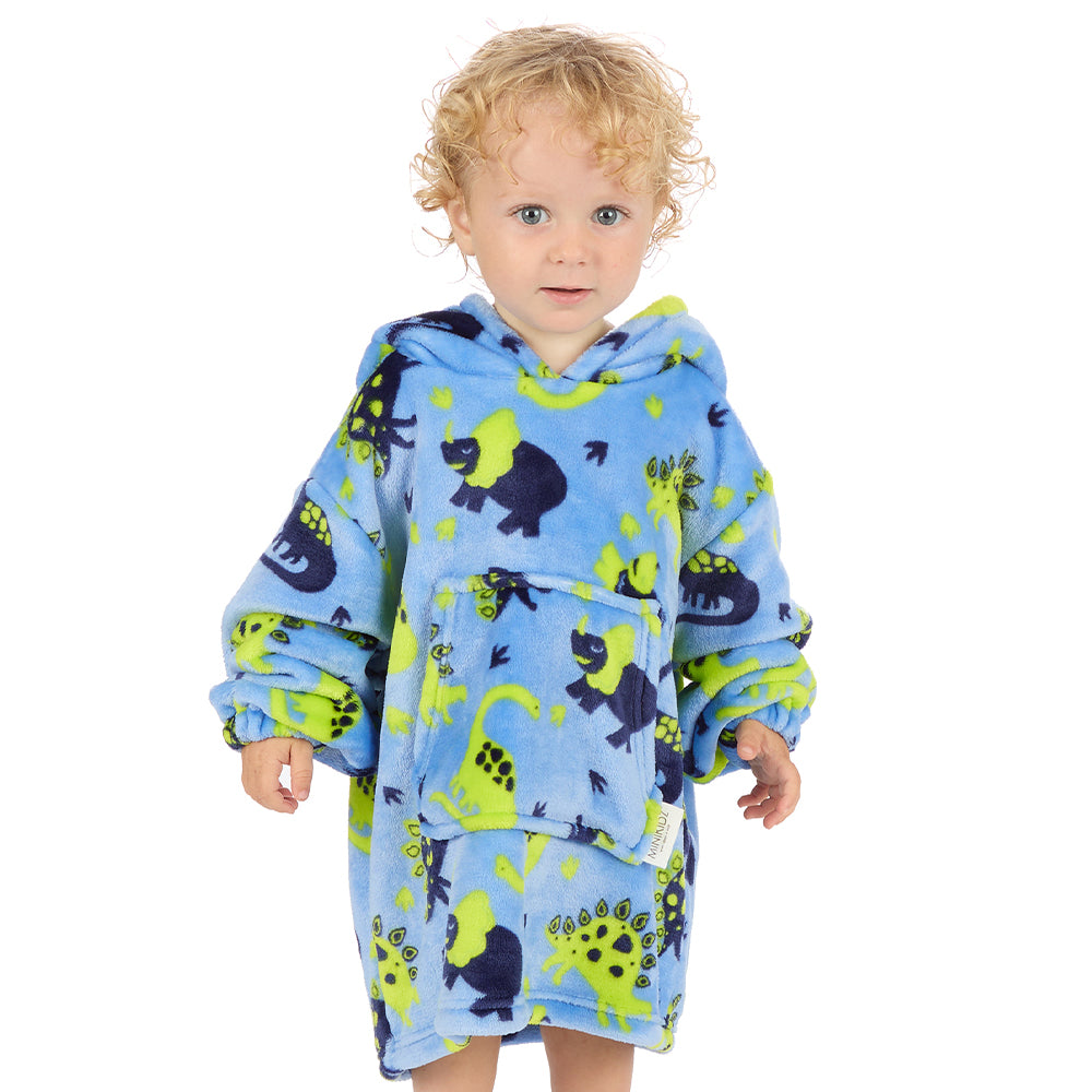 Toddler Bear Ears Blue Dino Blanket Hoodie