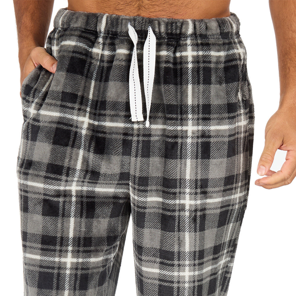Mens Charcoal Check Fleece Pyjama Bottoms