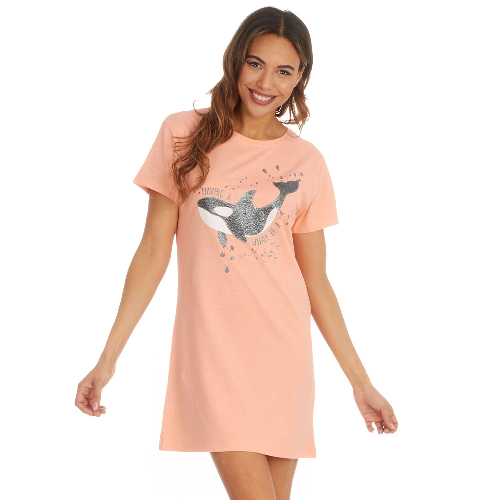 Ladies Short Sleeve Orca Print Nightie