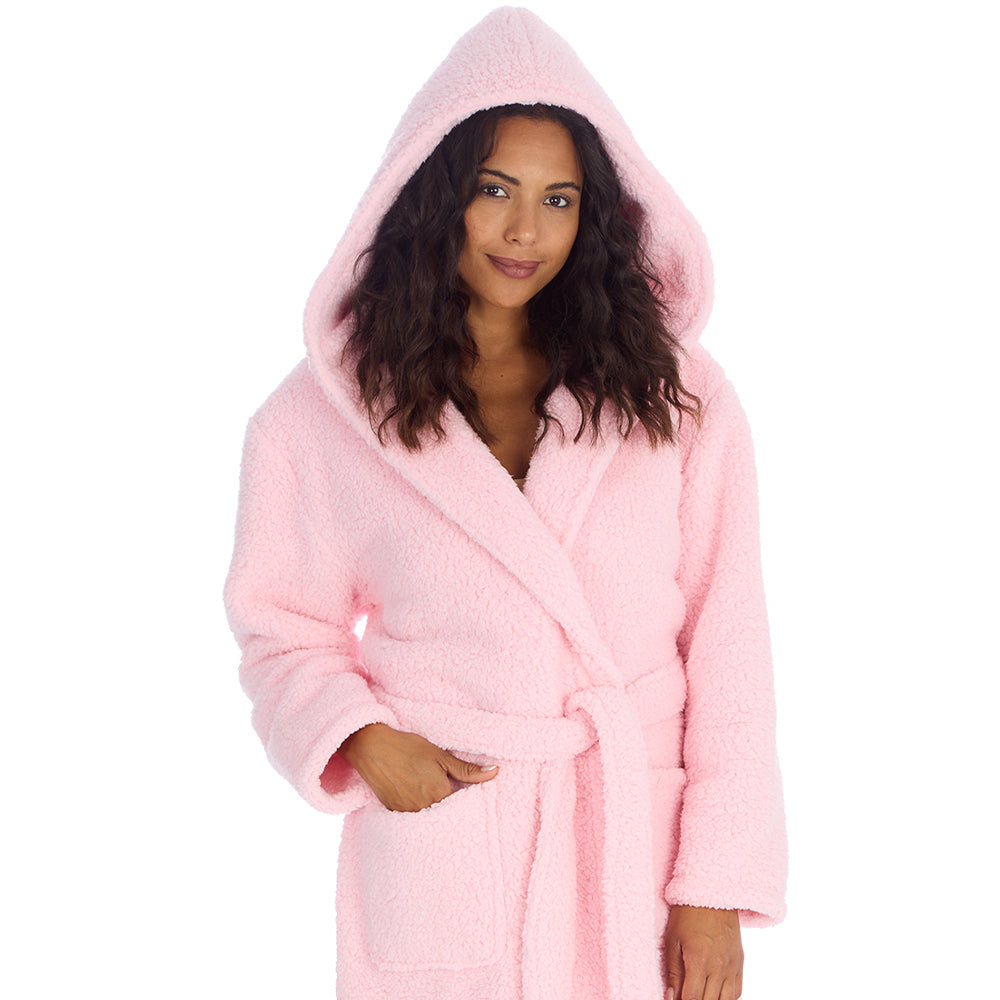 Ladies Baby Pink Teddy Fleece Dressing Gown
