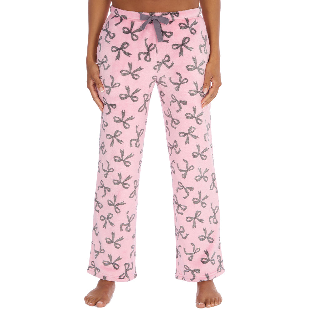Ladies Grey Bows Fleece Pyjama Bottoms