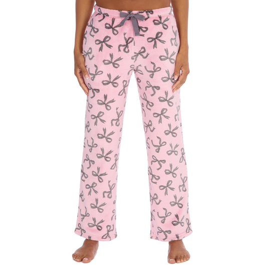 Ladies Grey Bows Fleece Pyjama Bottoms