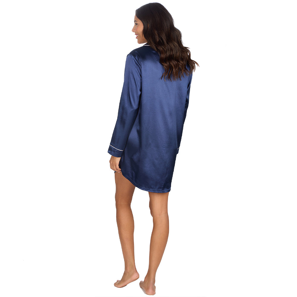 Ladies Navy Silky Satin Nightshirt