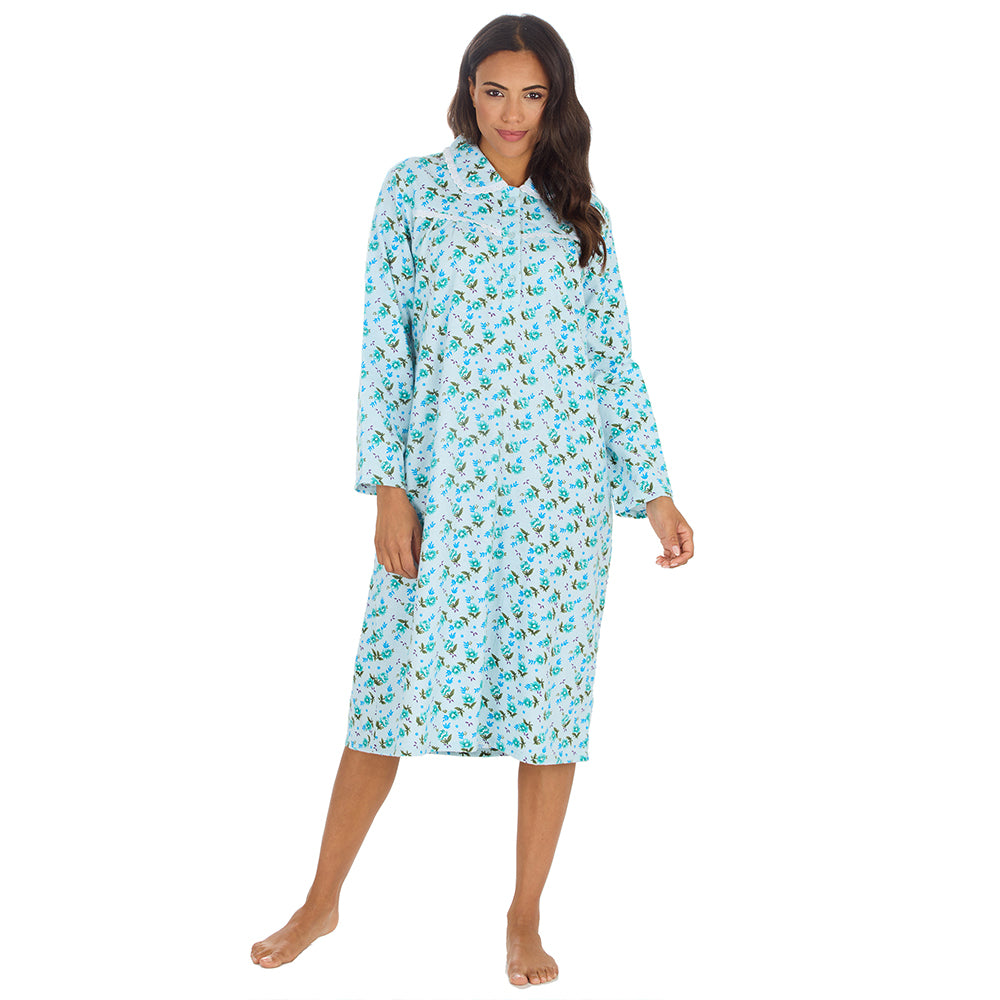 Ladies Blue Winceyette Long Sleeve Nightdress