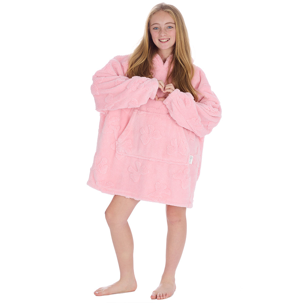 Girls Candy Pink Bows Textured Blanket Hoodie
