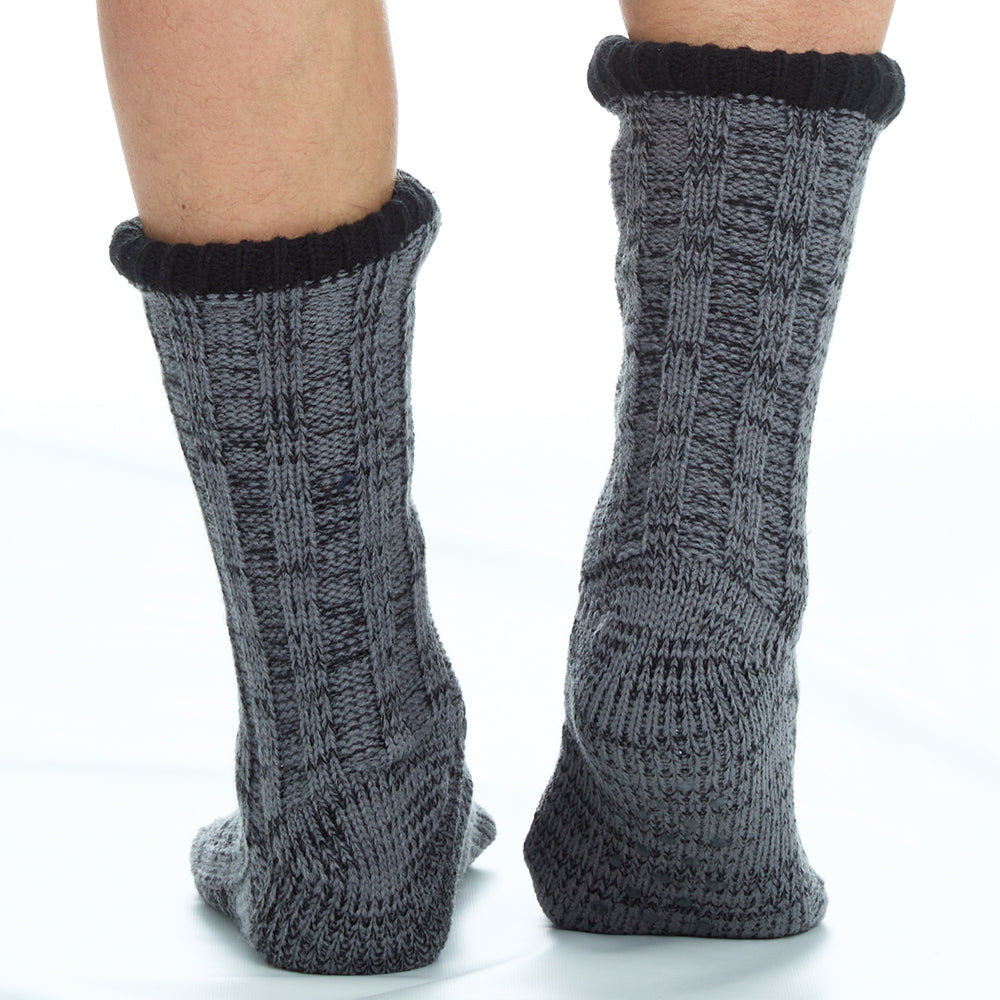 Mens Cable Knit Ash Grey Slipper Socks