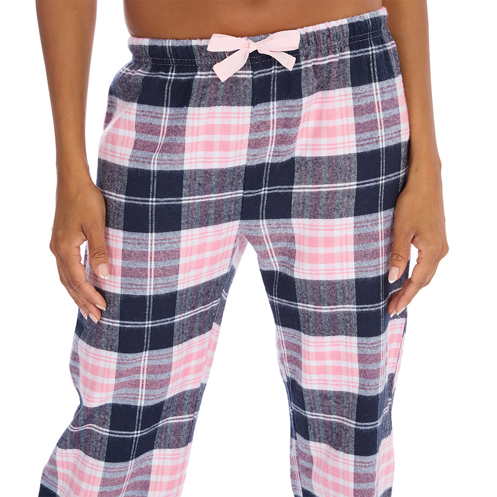 Ladies Pink Check Jersey Pyjama Set