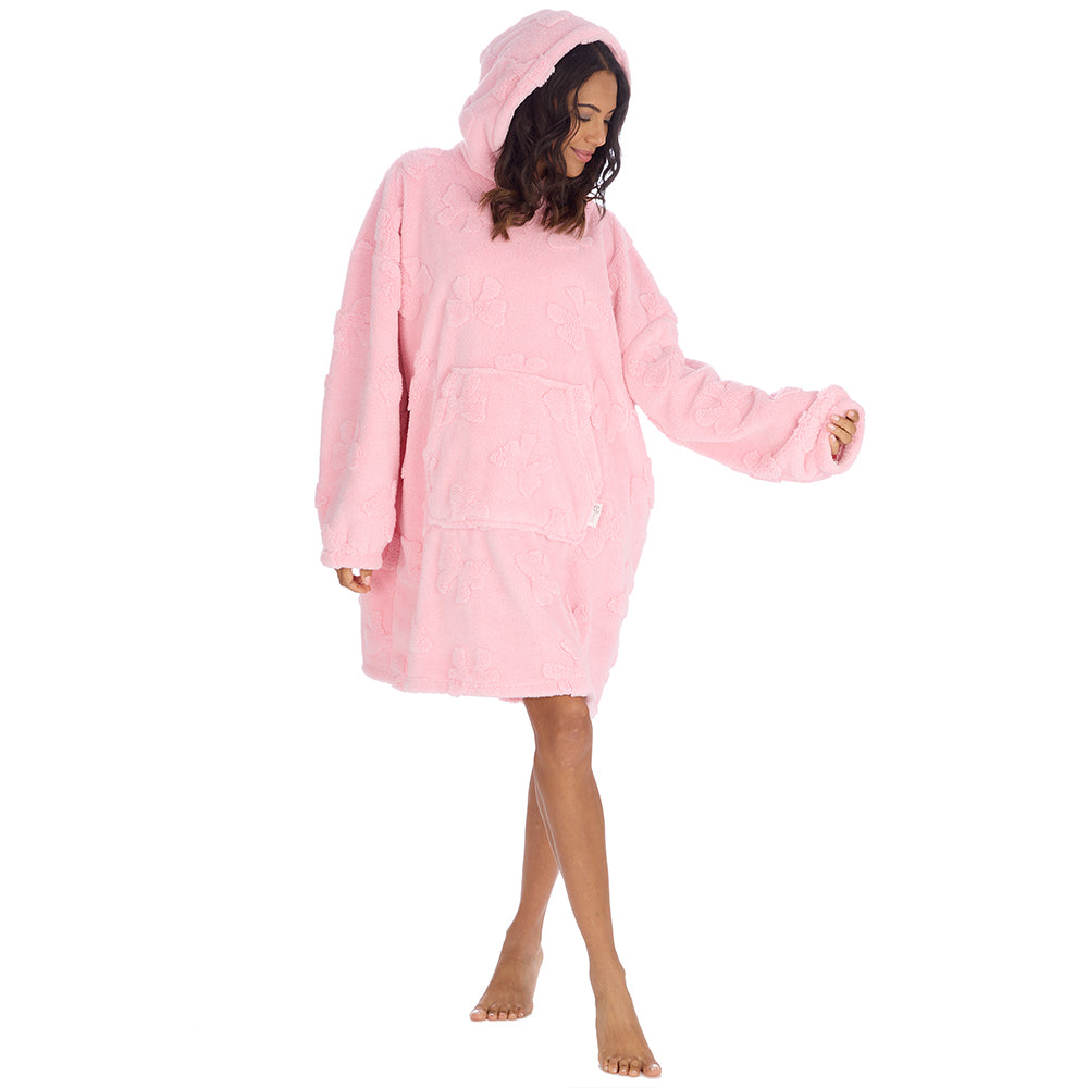 Ladies Candy Pink Bows Textured Blanket Hoodie