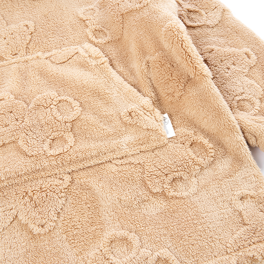 Girls Beige Teddy Bear Textured Blanket Hoodie