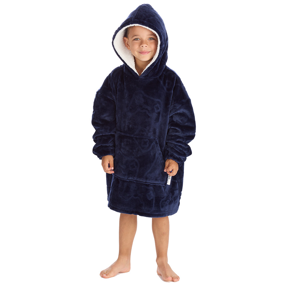 Infant Boys Navy Gamer Embossed Blanket Hoodie