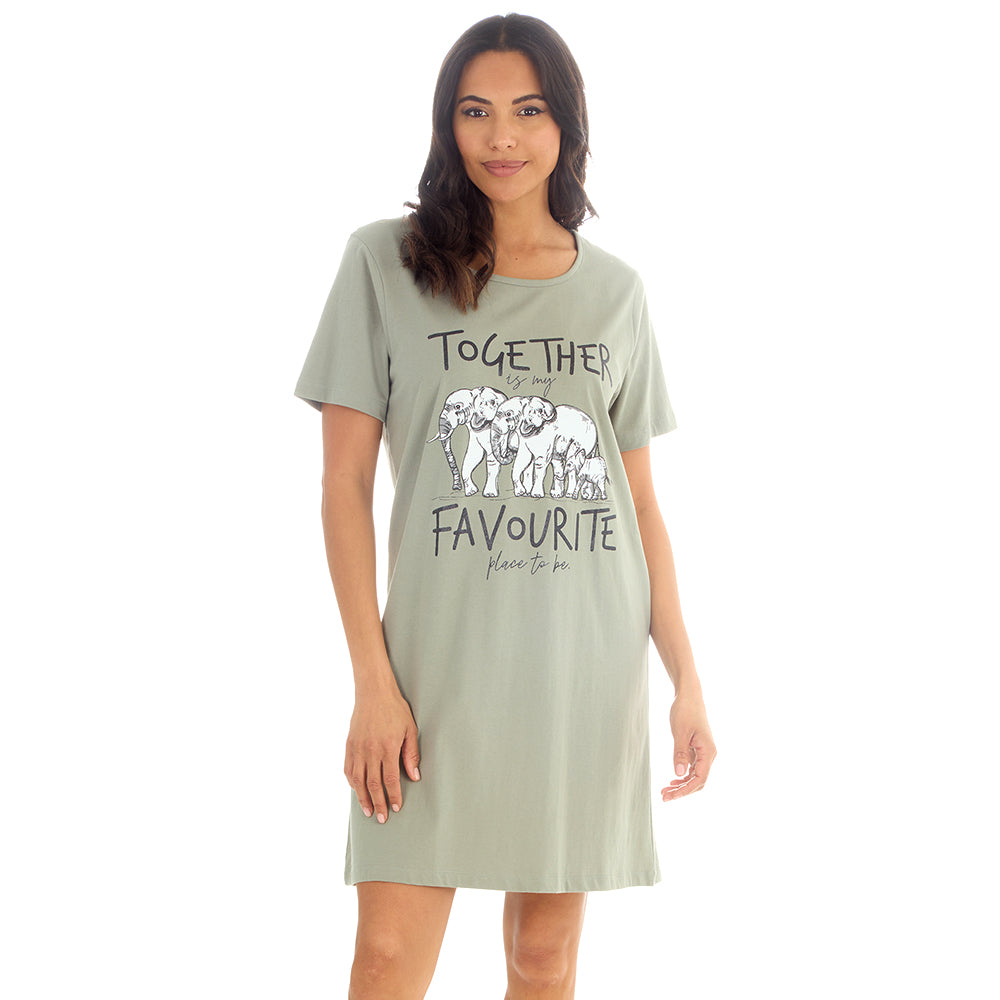 Ladies Short Sleeve Elephant Khaki Nigthie