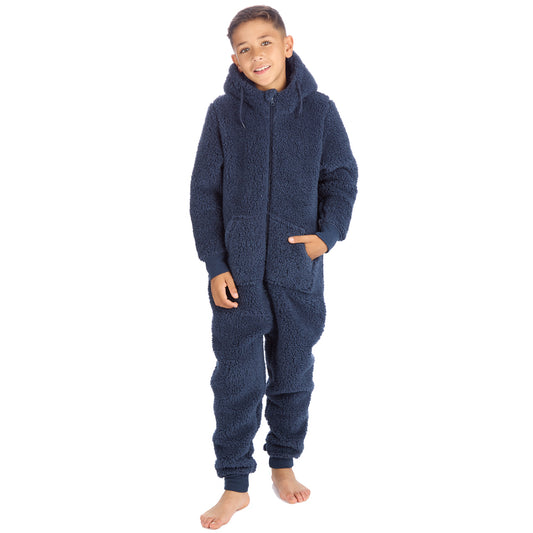 Boys Navy Teddy Fleece Onesie