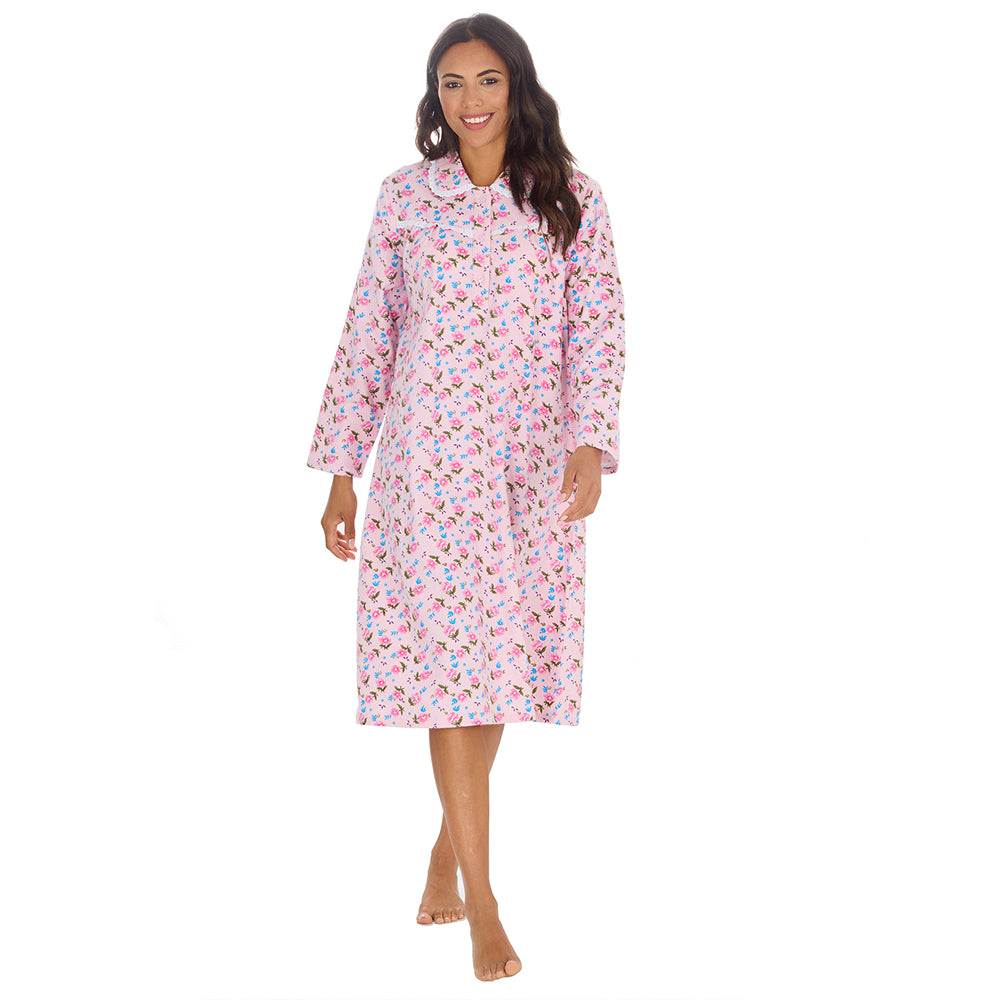Ladies Pink Winceyette Long Sleeve Nightdress