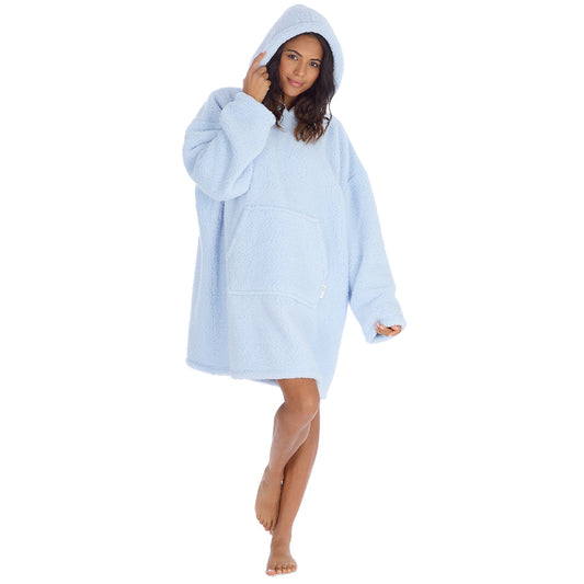 Ladies Baby Blue Teddy Fleece Blanket Hoodie