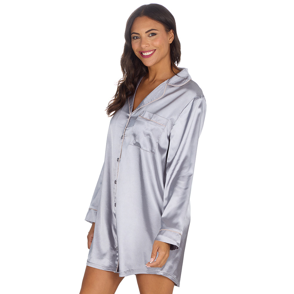 Ladies Silver Silky Satin Nightshirt