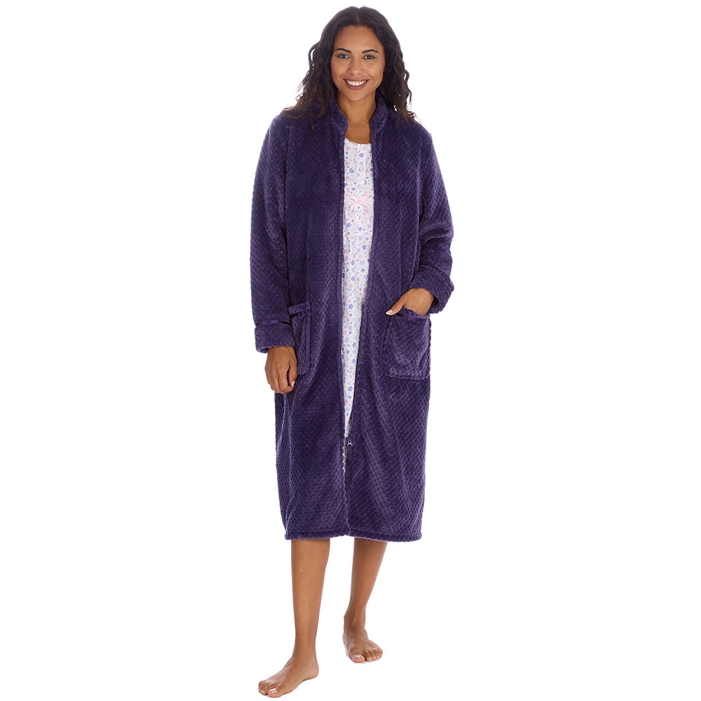 Ladies Full Zip Waffle Purple Dressing Gown