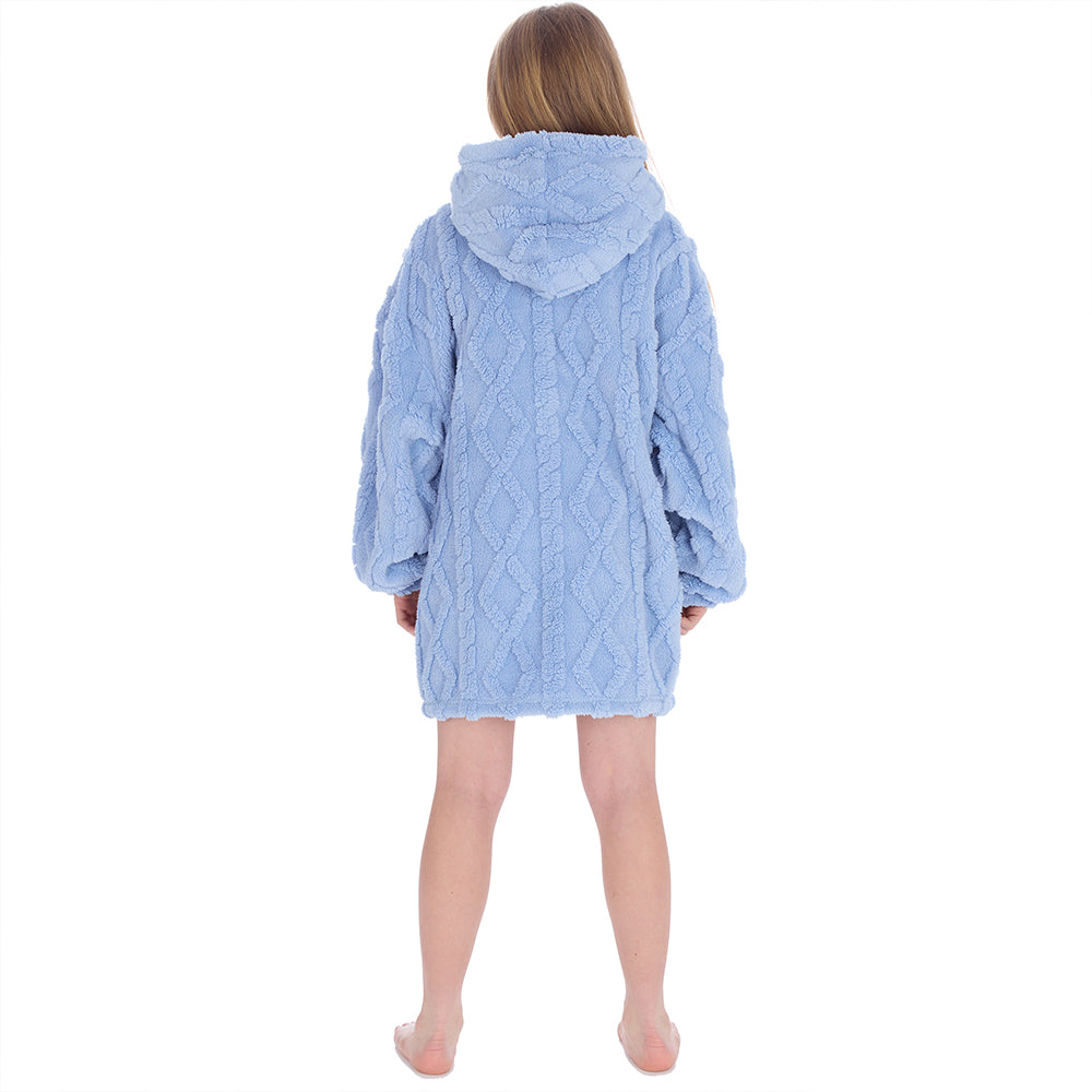 Girls Candy Blue Cable Blanket Hoodie