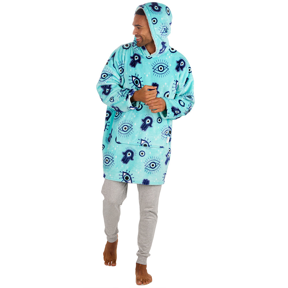 Mens Evil Eye Aqua Blanket Hoodie