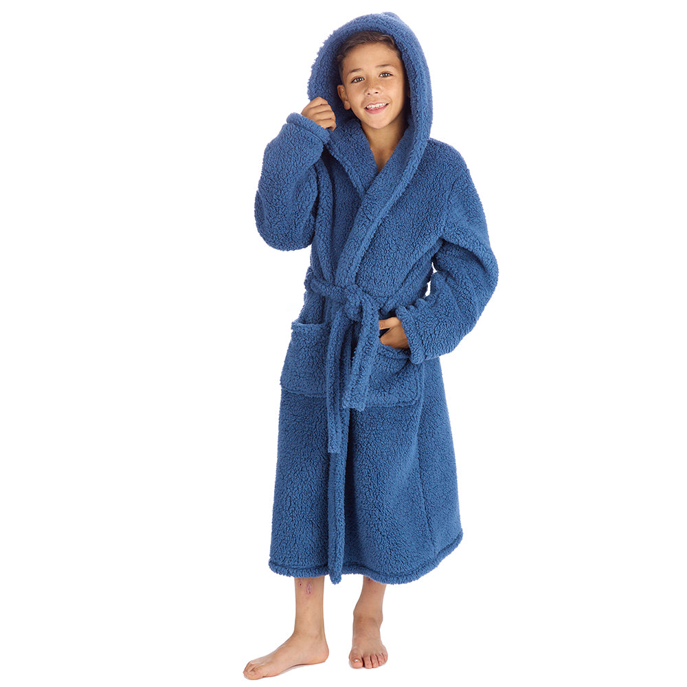 Boys Blue Teddy Fleece Dressing Gown