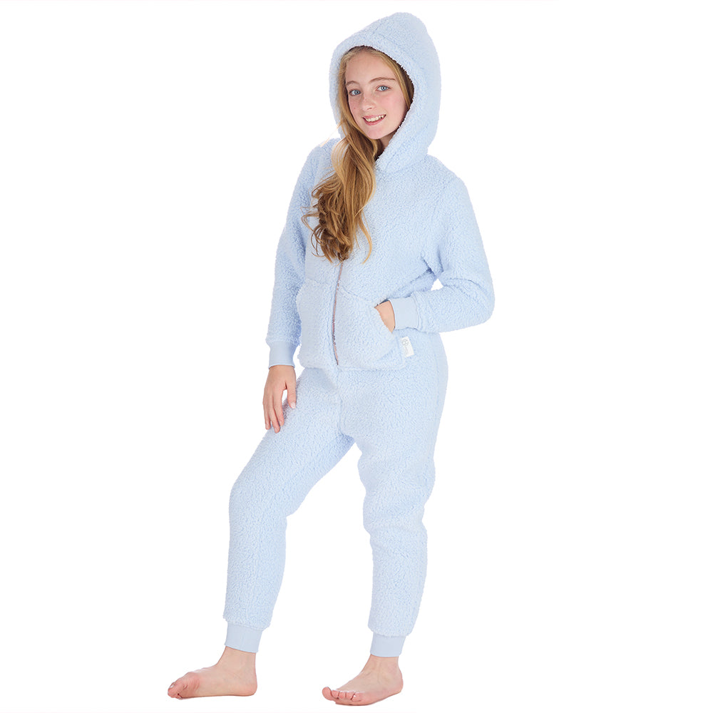 Girls Baby Blue Teddy Fleece Onesie