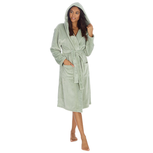 Ladies Sage Hooded Dressing Gown