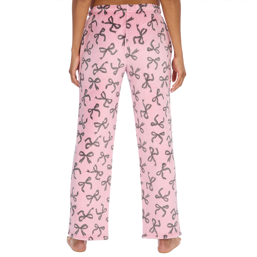 Ladies Grey Bows Fleece Pyjama Bottoms