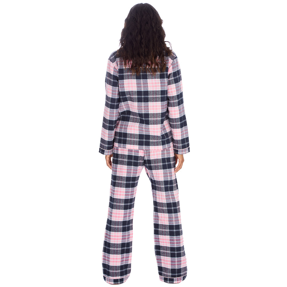 Ladies Pink Check Brushed Flannel Pyjama Set