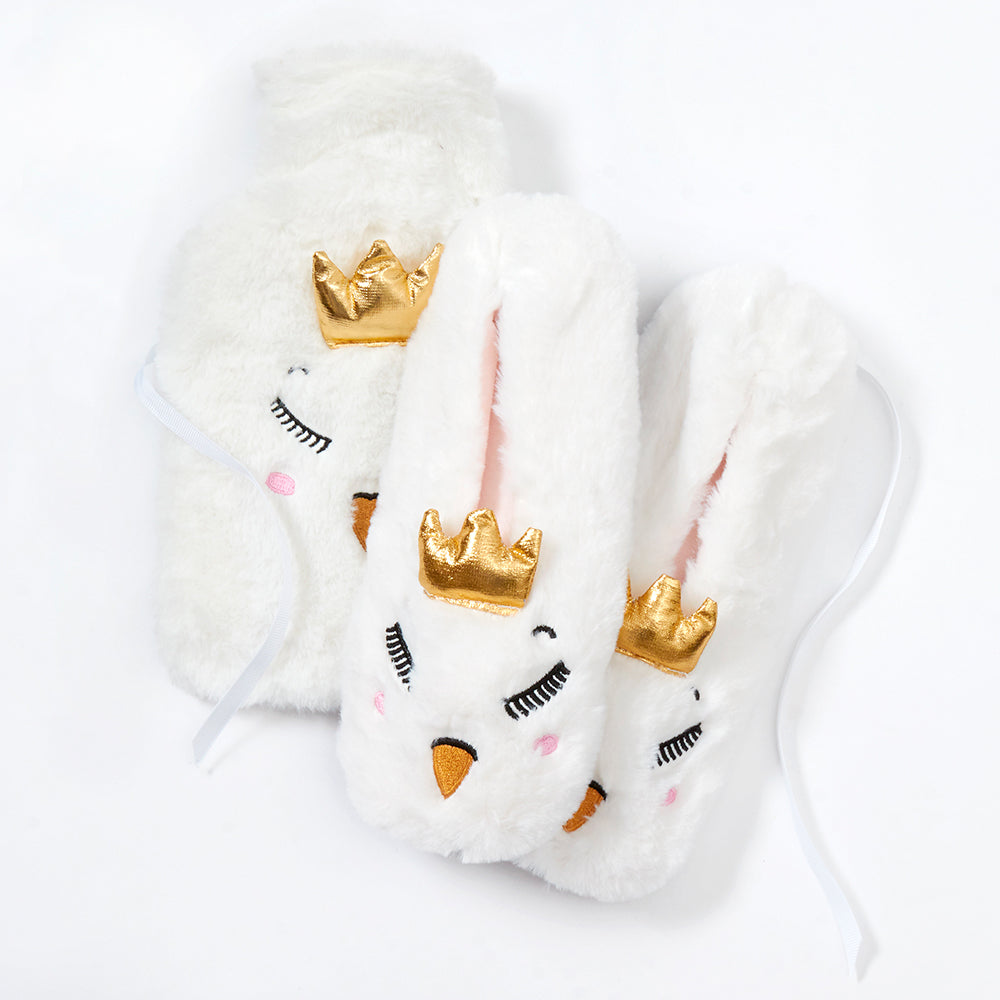 Swan Hot Water Bottle and Slippers Set