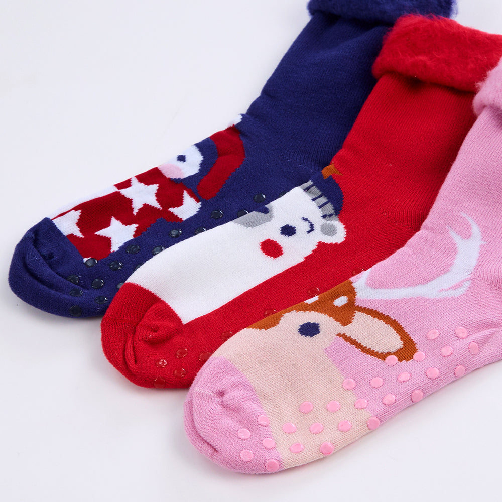 Ladies 3 Pairs Christmas Thermal Bed Socks